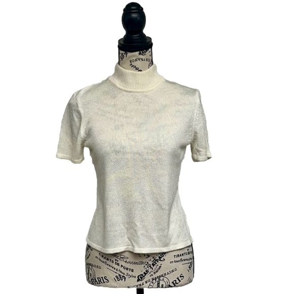 Tahari ASL beige Knit Sweater Blouse Normcore Womens Preppy Modest Mature 4P - Picture 2 of 10